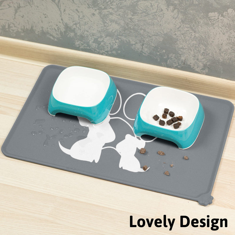 LeashPotato Dog Cat Food Mat Dog Bowl Mat Pet Waterproof Dog Cat Feeding Mat Silicone Non Slip Dog Mat For Bowls (Grey Dog) Grey Dog - PawsPlanet Australia