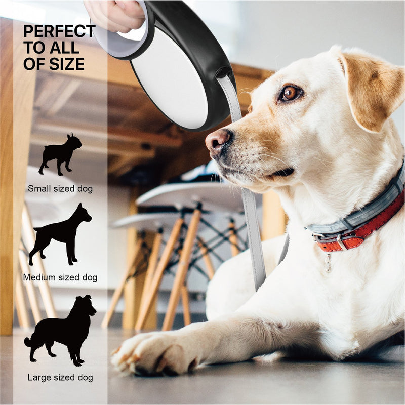 [Australia] - Flexzion Retractable Dog Leash, Long Leash Nylon Pet Walking Leash with Quick Lock and Release Button, Neon Tape, Non-Slip Grip for Small Medium Large Dogs Small to Medium Black 