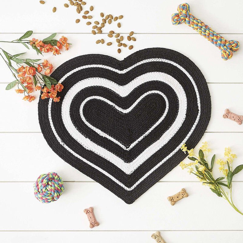 DII Braided Pet Mat Collection 100% Cotton, Heart Shape, Navy Purrfect Black Stripe - PawsPlanet Australia