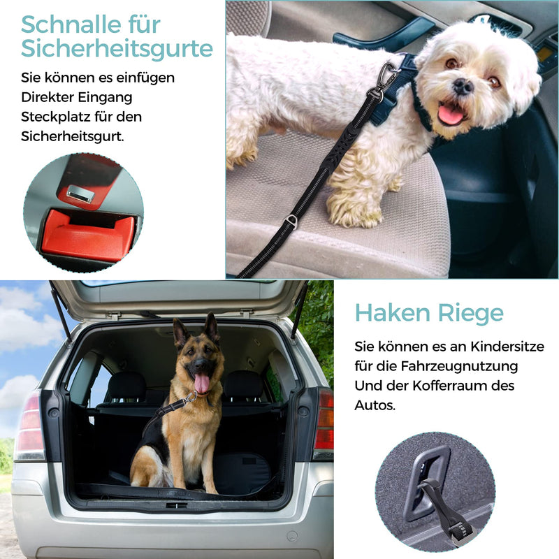 EVANGTOR dog car seat belt, car seat belt for seats and trunk, dog belt for the car, suitable for all dog breeds, with night reflective strips and emergency damping cord - PawsPlanet Australia