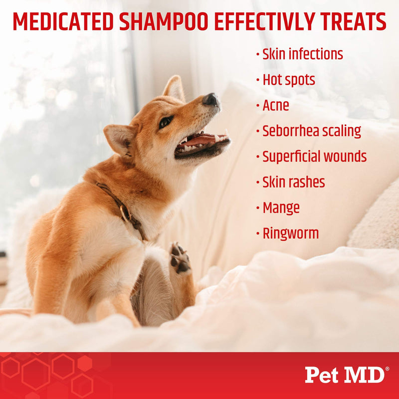 Pet MD Medicated Shampoo for Dogs, Cats, & Horses - Medicated Dog Shampoo with Ketoconazole & Chlorhexidine - Skin Infections, Anti Itch, Allergies, Abrasions, & Acne - 8 oz - PawsPlanet Australia