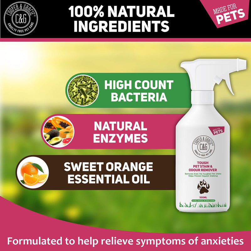 C&G Pets |Tough Pet Stain Urine and Odour Remover 500 ML | Cat and Dog Formula | High Count Bacteria Natural Enzymes Cleaner | Anti-Bacterial Anti-Fungal Prevents Marks Destroys Organic Stains 500 ml (Pack of 1) - PawsPlanet Australia