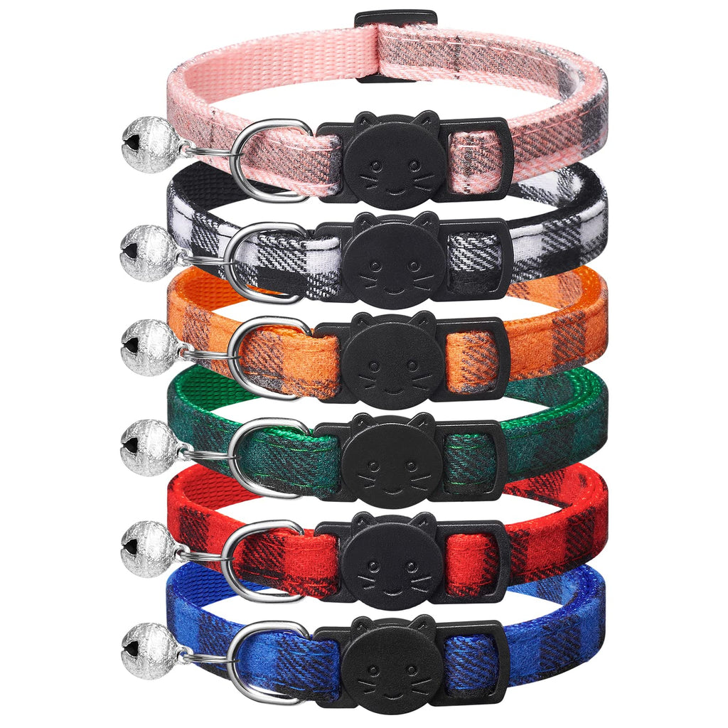 Pack of 6 classic checked cat collars with safety clasp, adjustable 18-30 cm collar cat, cat collars for girls boys, personalized pet accessories 18 cm-30 cm - PawsPlanet Australia