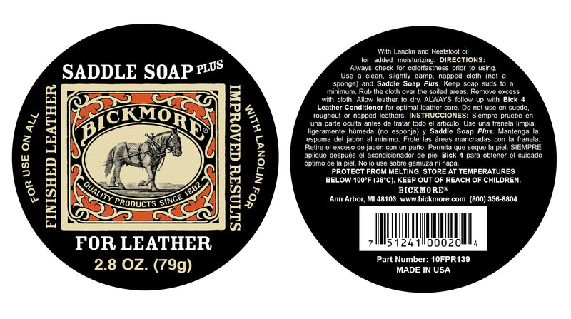 [Australia] - Bickmore Saddle Soap Plus - 2.8oz - Leather Cleaner & Conditioner with Lanolin - Restorer, Moisturizer, and Protector 2.8 oz 