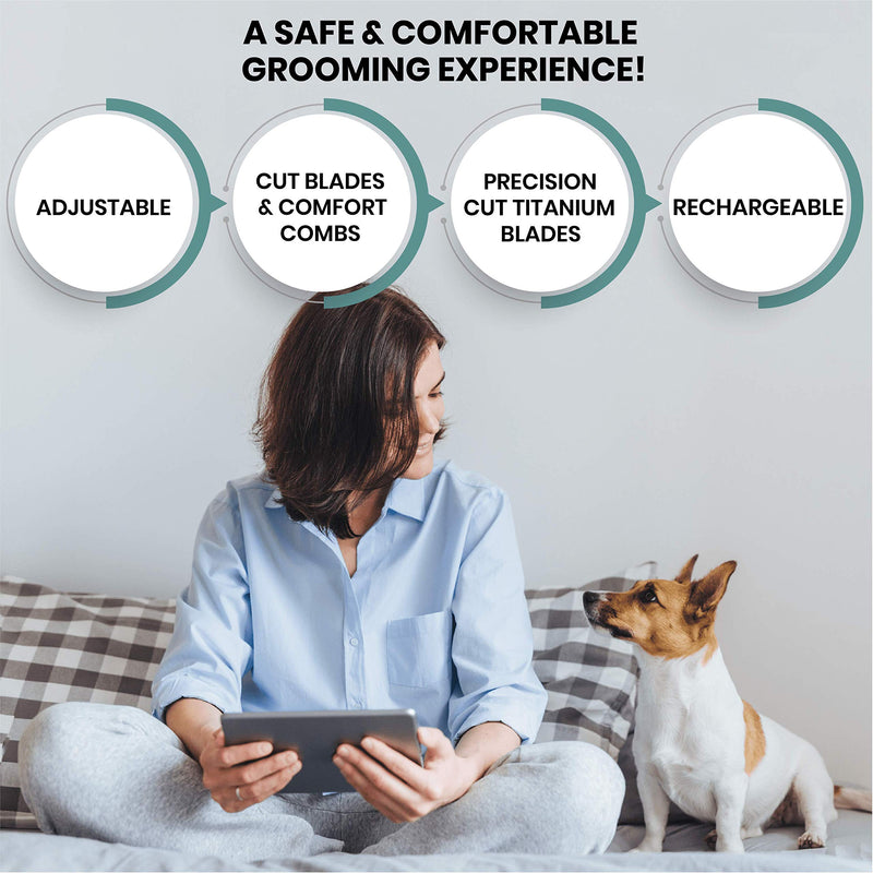 Pet Union Professional Dog Grooming Kit - Rechargeable, Cordless Pet Grooming Clippers & Complete Set of Dog Grooming Tools. Low Noise & Suitable for Dogs, Cats and Other Pets (White) White - PawsPlanet Australia