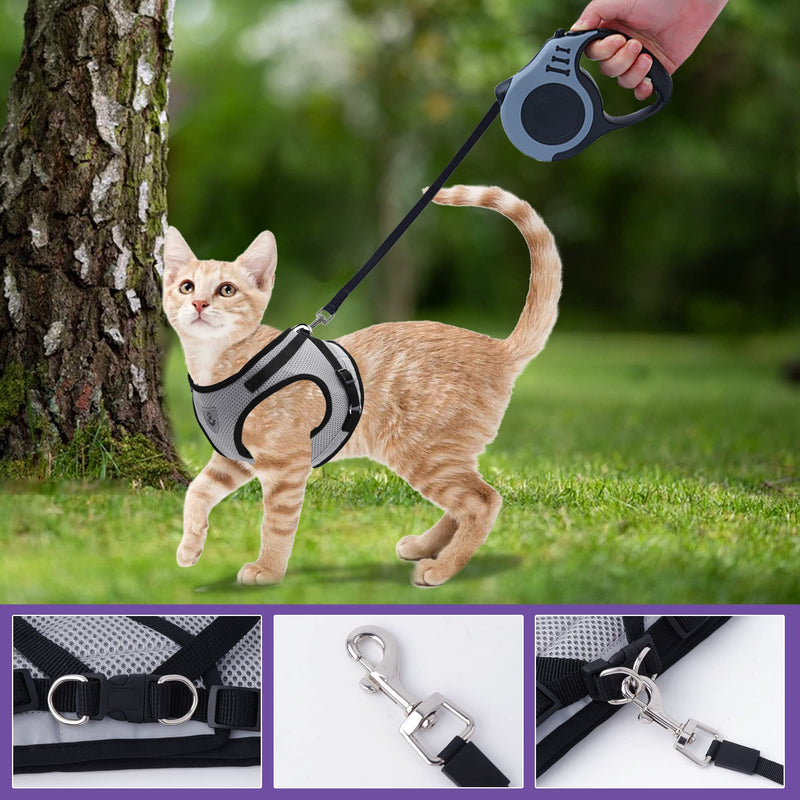 Cat harness set with leash, automatic cat harness for small dogs with 5 m/16.4 feet, cat leash, adjustable, escape-proof cat harness, escape-proof with leashes and night reflector (S) S - PawsPlanet Australia