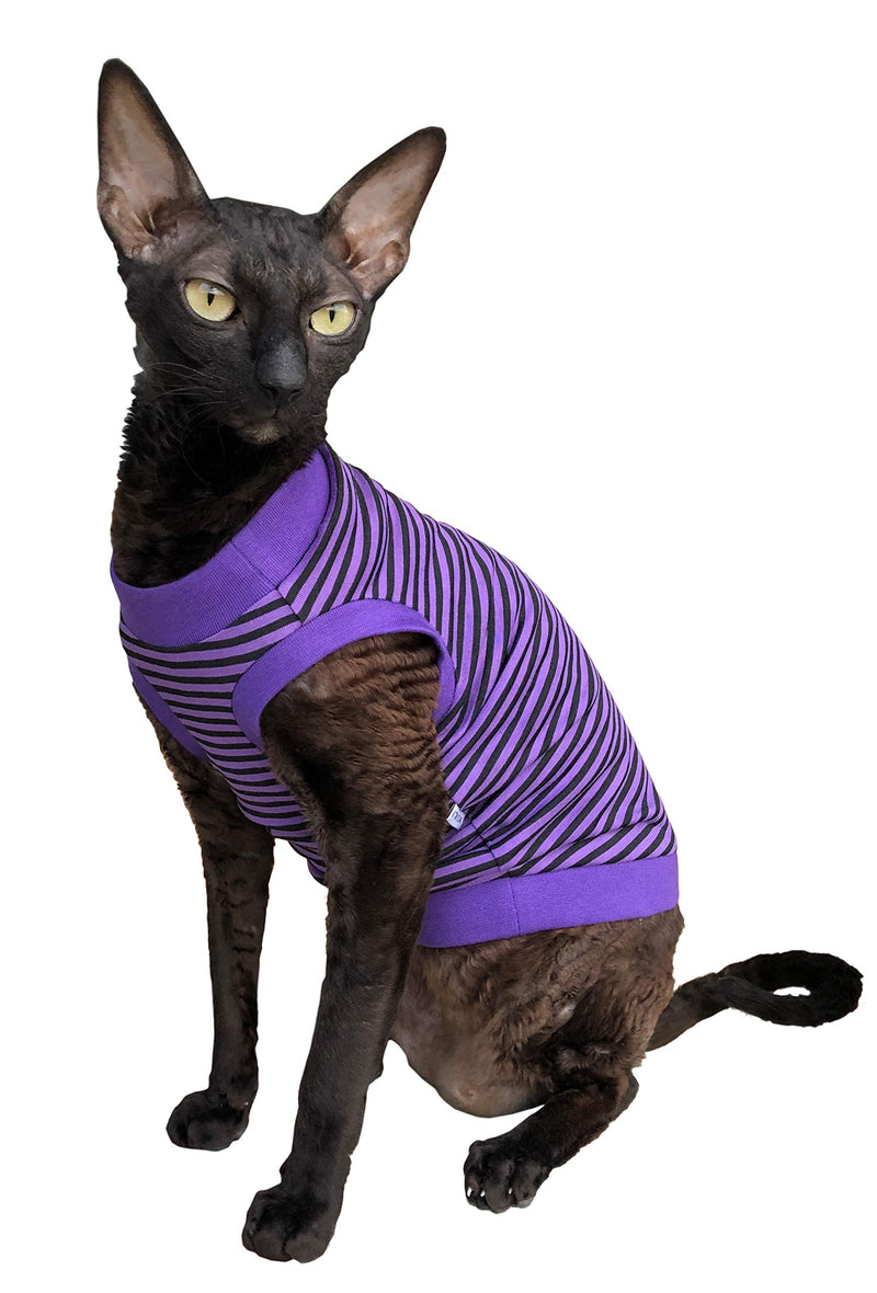 [Australia] - Kotomoda cat wear T-Shirt Purple - Black Stripes XS 