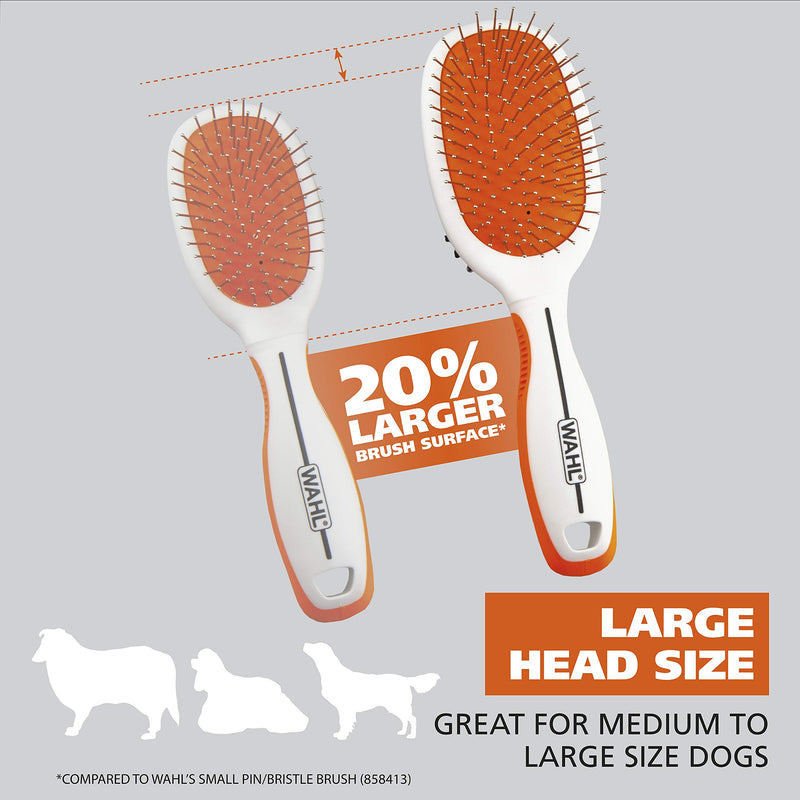 Wahl Premium Pet Double Sided Large Pin Bristle Brush with Ergonomic Rubber Grips for Comfortable Brushing and Finishing Coats of Dogs and Cats – Model 858414 - PawsPlanet Australia