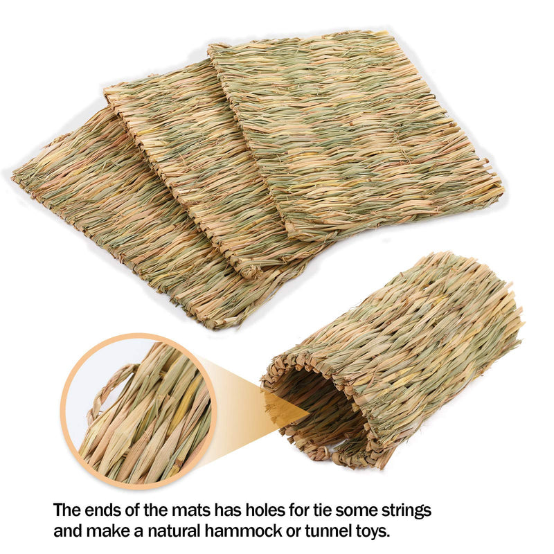 AOFITEE Rabbit Bunny Grass Mat, Natural Straw Woven Bed Mat for Small Animal, Grass Bedding Nest Chew Toy Bed Play Toy for Rabbit Guinea Pig Hamster Rat Parrot (Pack of 3/5) 3 Pack - PawsPlanet Australia