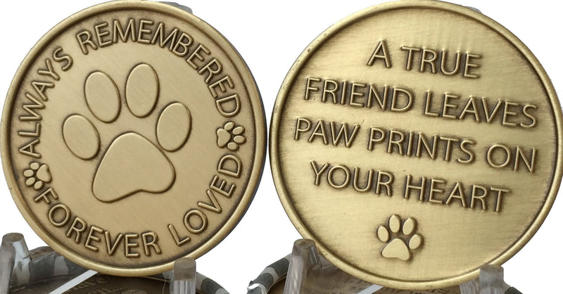 [Australia] - RecoveryChip Set of 2 Always Remembered Forever Loved Bronze Dog Memorial Tokens Pet Bereavement Gift 