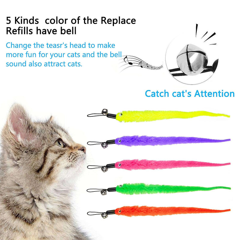 Diealles Interactive Cat Toy, Retractable Natural Feather Rod Cat Toy with 5 Cat Fishing Rod Replacement Worm Cat Toy - PawsPlanet Australia