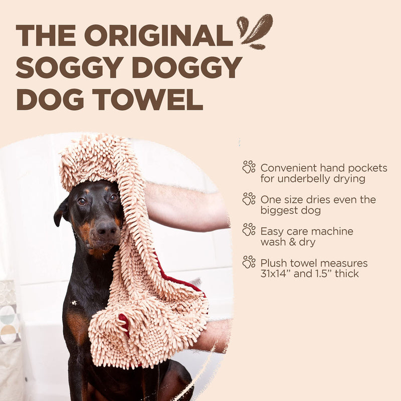 Soggy Doggy Super Shammy Absorbent Quick Drying Machine Washable Hand Pocket Clean Dog Towel Beige - PawsPlanet Australia