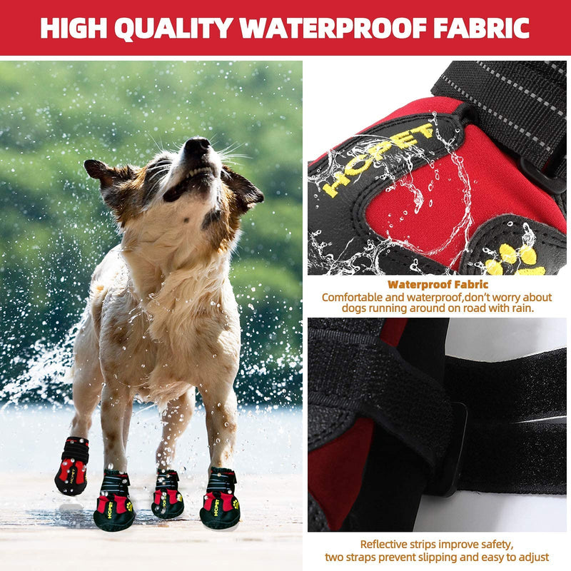 Hcpet Dog Boots Waterproof with Reflective Straps, Dog Shoes for Small Medium Large Puppy Outdoor Paw Protectors 4Ps 6: 3.0"x2.6"(L*W) for 52-65 lbs Red-Waterproof - PawsPlanet Australia
