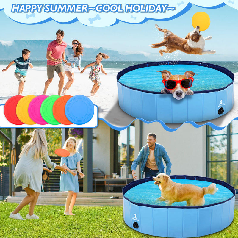 Winipet S-L Foldable Dog Swimming Pool, Pet Dog Cat Bathing Tub Indoor Outdoor Puppy Pool,Durable Dogs Paddling Pool in Yard Garden 160cm(Dia) x 30cm(H) - PawsPlanet Australia