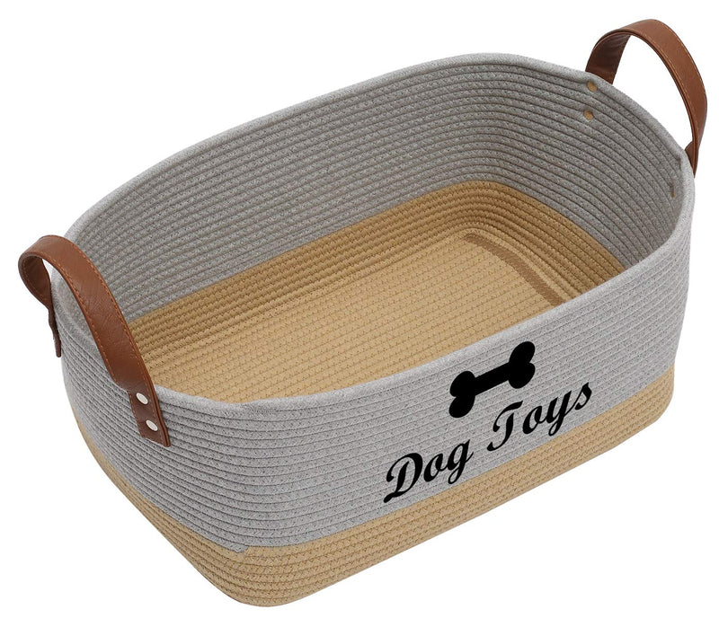 Geyecete X-Large Cotton Rope Basket with Leather handle Blanket Storage Basket Decorative Clothes Hamper Basket | Extra Large Baskets for Blankets or Laundry-Gray/Khaki Gray/Khaki - PawsPlanet Australia