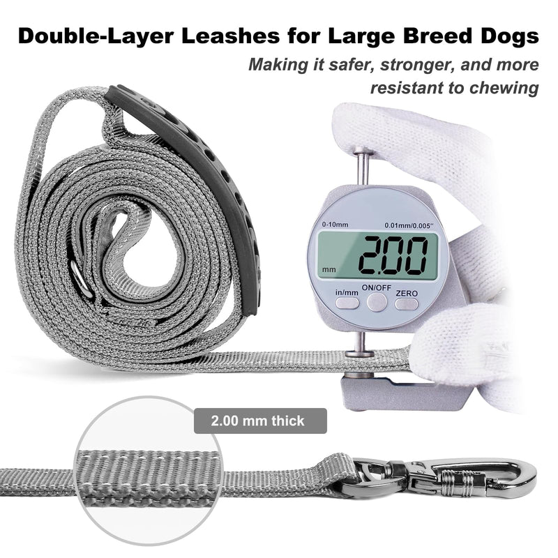 Heavy Duty Dog Leash, Laqibak Double-Sided Reflective Double Handle Dog Leash - Double-Layer Thickening, Lockable Safety Carabiner Design, 6 FT Perfect for Medium & Large Dogs Joyful Strolls, Grey - PawsPlanet Australia
