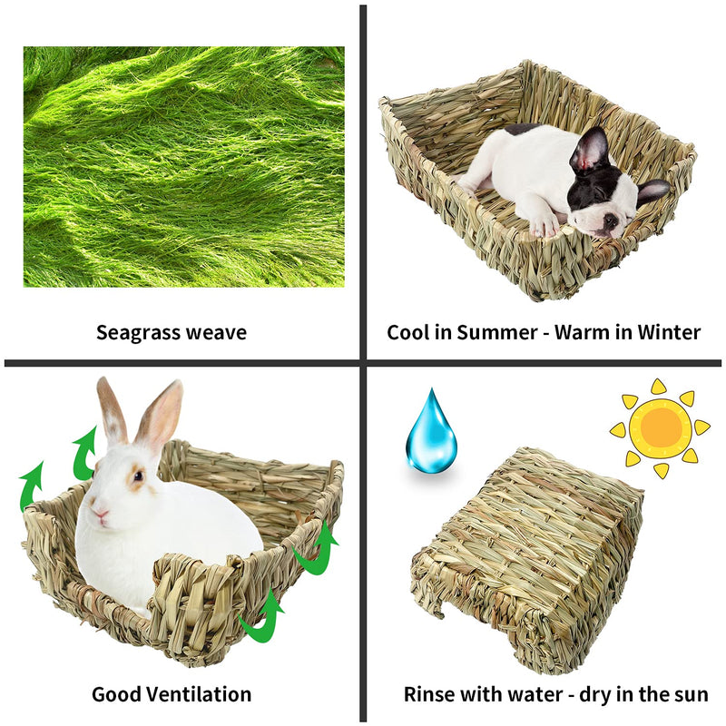 Puninoto 2 Pack Grass Bed for Rabbits, Natural Hand-Made Rabbit Reed Grass Mat Bunny Toy, Hamster Gerbil Chinchilla Mice Guinea Pig Other Small Animals Soft Beds for Sleep - PawsPlanet Australia