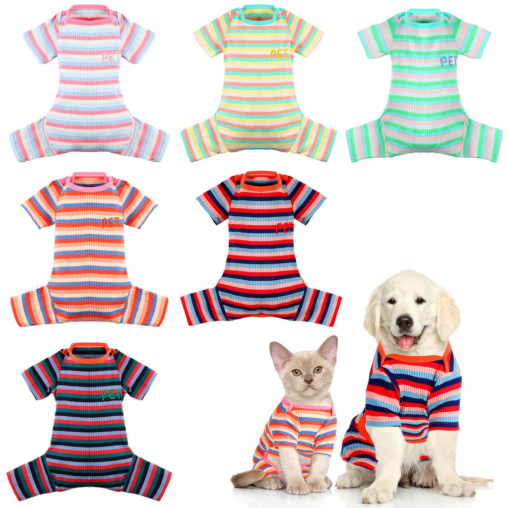 6 Pieces Classic Striped Dog Pajama Stretchable Dog Jumpsuit Colorful Stripe Dog Shirt Soft Cotton Knitted Pajamas for Puppy Warm Lightweight Pet Clothes for Puppy Cat Small Dog Supplies (Small) - PawsPlanet Australia