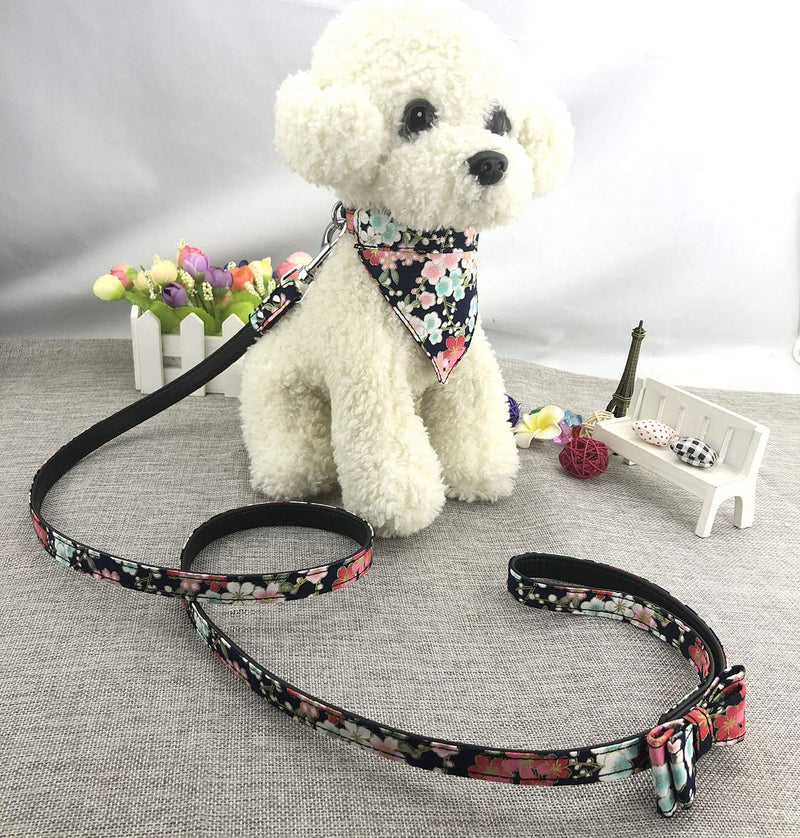 Newtensina Fashion 4pcs Dog Collar with Removable Bow Ties and Bandana and Puppy Leash for Dogs Cats - M - PawsPlanet Australia