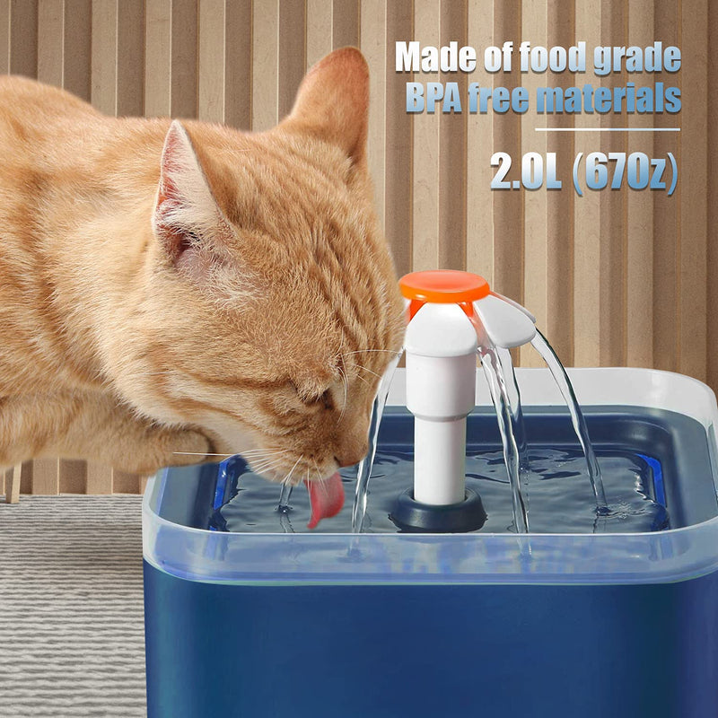 Automatic Cat Water Fountain with LED Light 67oz/2.4L Quiet Flowing Pet Fountain for Cats Small Dogs Other Pets Hygienic Water Dispenser for Pets Blue - PawsPlanet Australia