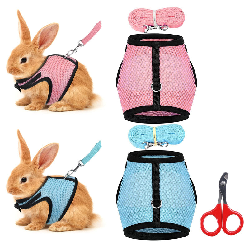 Adjustable Soft Rabbit Harness, Pack of 2 Breathable Rabbit Leash, Mesh Rabbit Harness Hamster Vest with Elastic Lead for Small Animals Rabbits Hamsters Cats Outdoor Walking (L) - PawsPlanet Australia