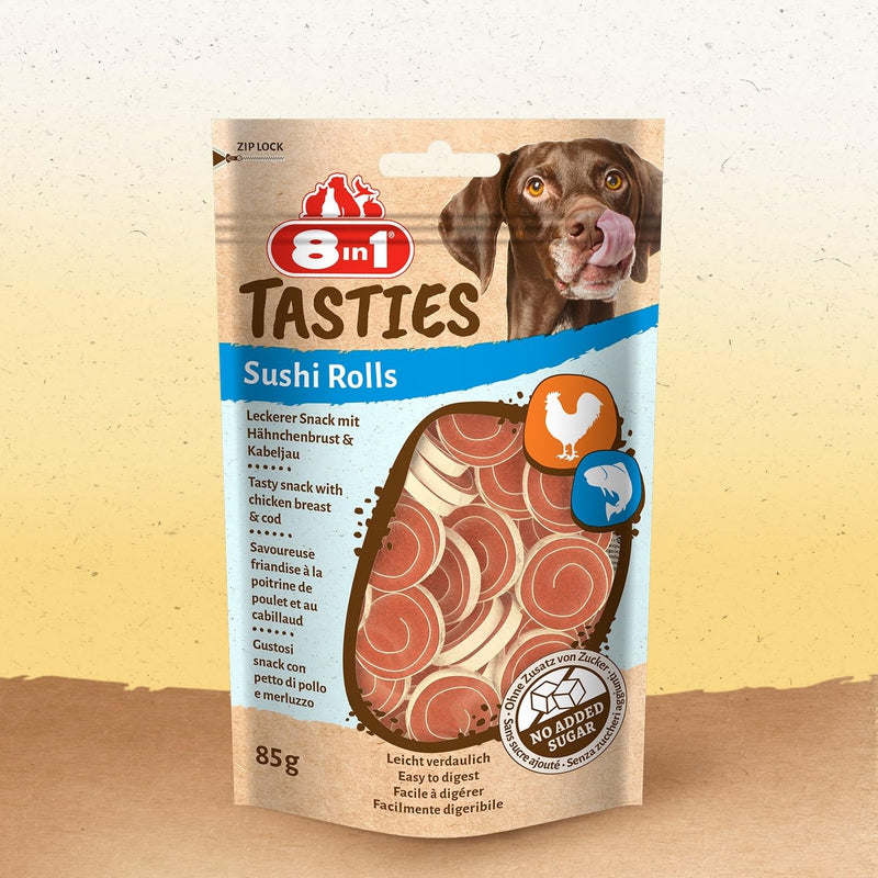 8in1 Tasties Sushi Rolls dog snack - gluten-free treats with cod & chicken breast, 85 g - PawsPlanet Australia