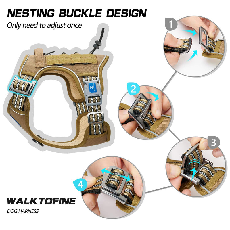 [Australia] - WALKTOFINE Dog Harness for Small Medium Large Dogs, Tactical Dog Harness No-Pull Reflective, Adjustable Working Training Pet Harness S(Neck:14-20",Chest:18-25") Army Yellow 