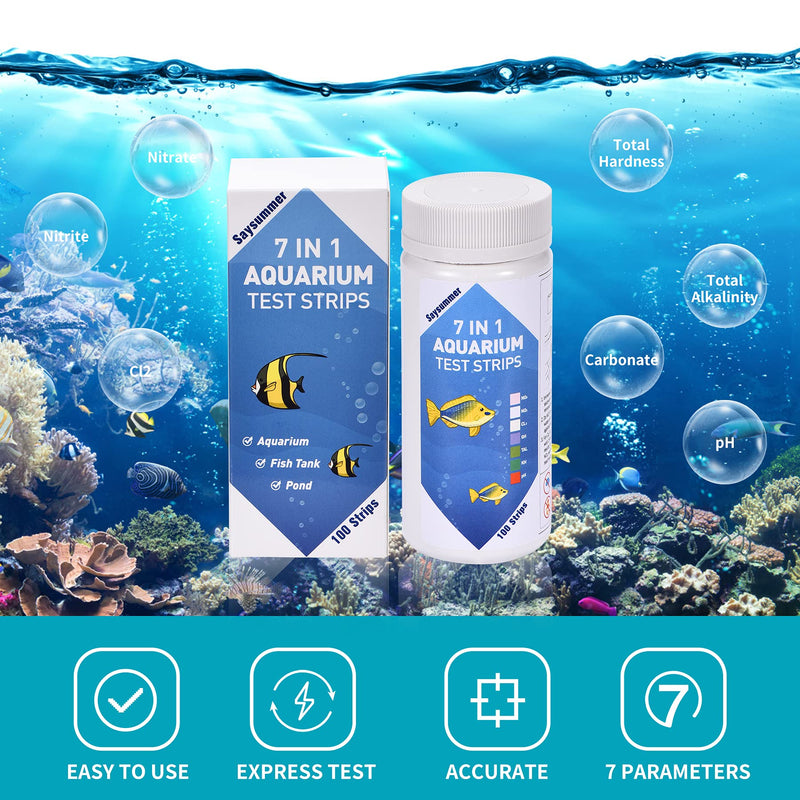 7 In 1 Aquarium Test Strips, Aquarium Testing Kit, Fish Pond Test Kit for Testing Freshwater Saltwater Tank for pH, Hardness, Nitrate, Nitrite, Chlorine, Total Alkalinity, Carbonate(100 Strips) 7IN1N - PawsPlanet Australia