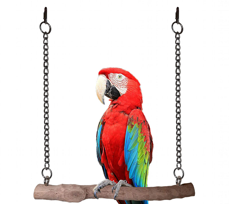 [Australia] - CraftMaven Coffeewood Bird Swing - 100% Natural Wood Cage Accessories for Medium to Large Pet Birds - Real Wooden Branch with Safe Metal Fixtures - Cozy and Decorative Hanging Playground and Perch 