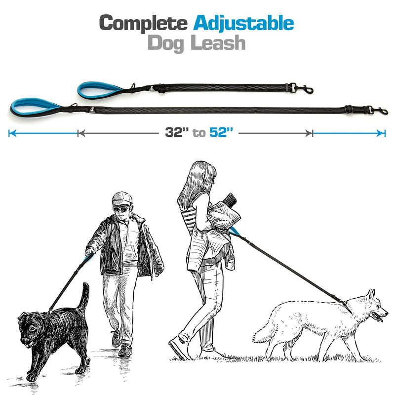 [Australia] - SparklyPets Adjustable Leash 3 in 1 Shock-Absorbing Bungee Extension Set – Heavy Duty Dog Leash Medium Large Breeds Made from Durable Nylon – Reduces Pulling Shocks Prevents Injuries Blue 