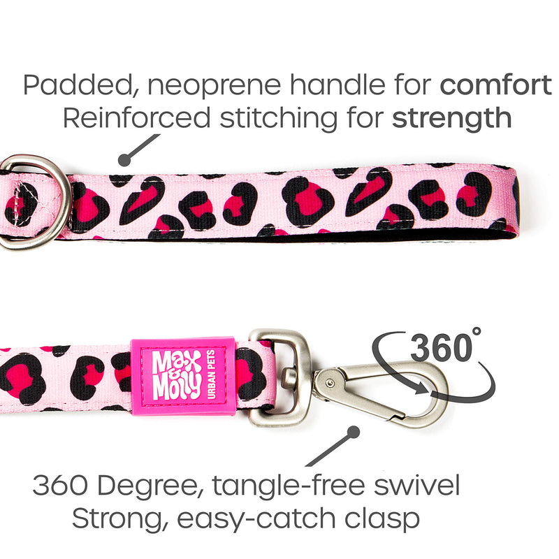 [Australia] - Max & Molly Ultra Secure and Comfortable Padded Neoprene Sport Dog Leash, Classic Donut XS (DONUTLSHX) L Pink Leopard 