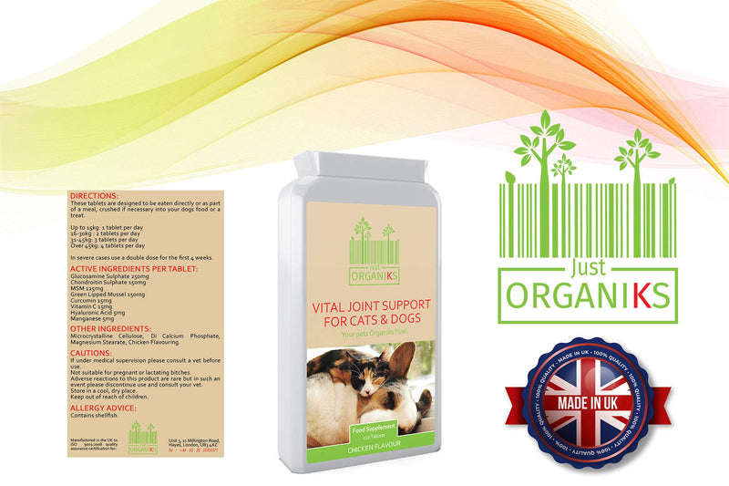 Just Organiks Dog Joint Care Supplements- for Hip & Joint, Cats, with Glucosamine and Natural Ingredients, 120 Tablets - PawsPlanet Australia