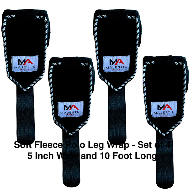 Majestic Ally Fleece Polo Leg Wraps with Braided Rope for Horses - Set of 4-5" X 10' Black - PawsPlanet Australia