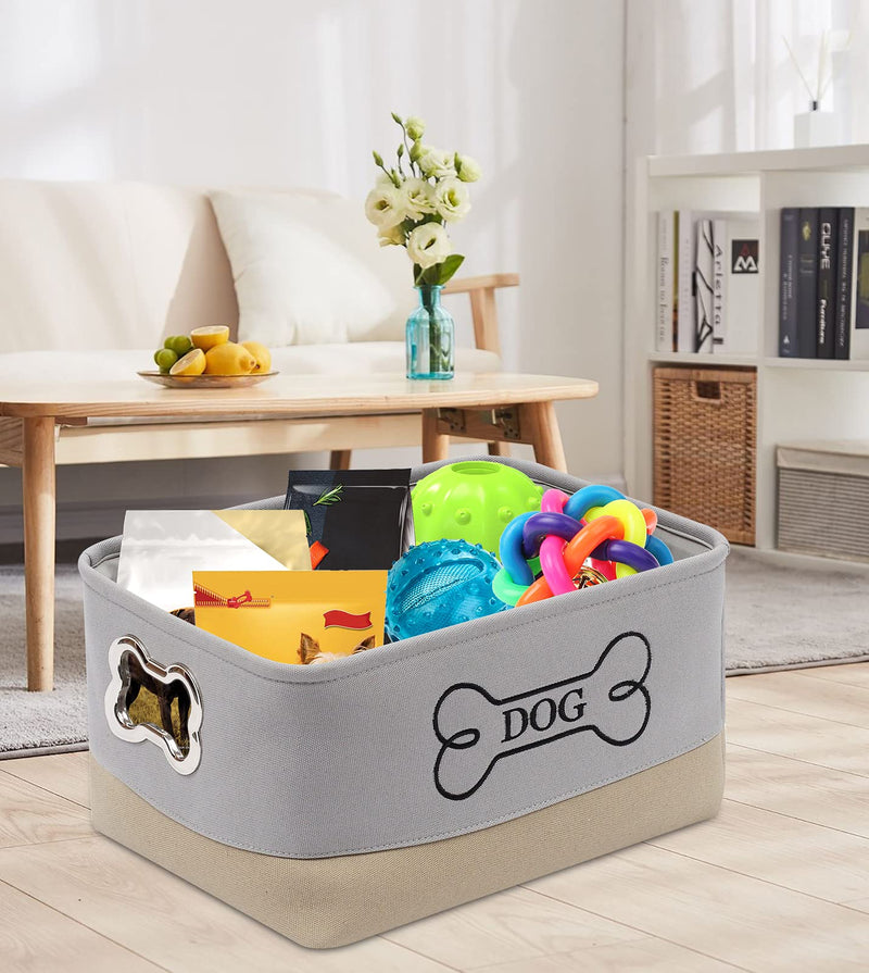 Morezi heavy duty puppy stuff baskets, dog toy bin storage with designed metal handle, pet organizer - Perfect for organizing pet toys, leashes, bandana, dry food, and bone - Gray Khaki - PawsPlanet Australia