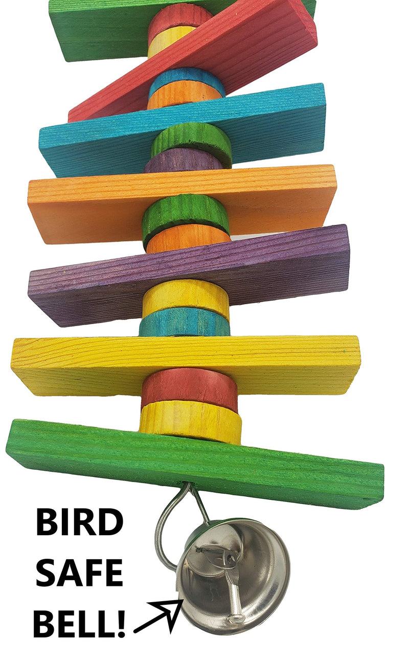 [Australia] - Tropical Chickens Wooden Bird Chew Toy, 14 Inches Colorful Hanging Wood Chew Blocks, Natural Wood Blocks with Bird Safe Bell, Great for Parrots, Macaws, African Greys and Conures 