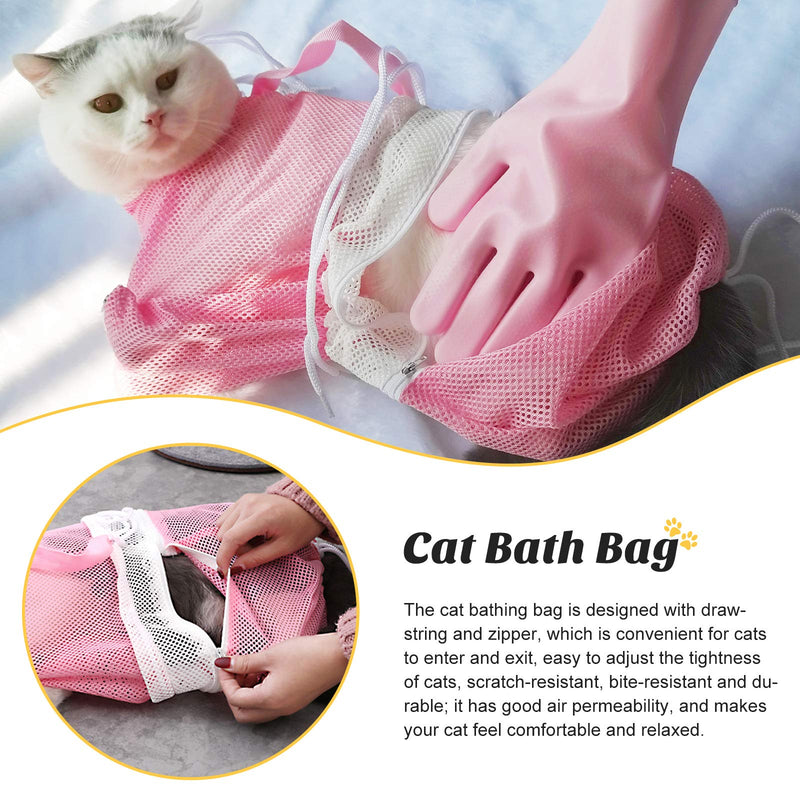 4 Pieces Cat Bathing Bag Set Cat Grooming Shower Pet Net Bag with Grooming Gloves Pet Nail Clippers for Cats Dogs Bathing Nail Trimming Cleaning Tools - PawsPlanet Australia