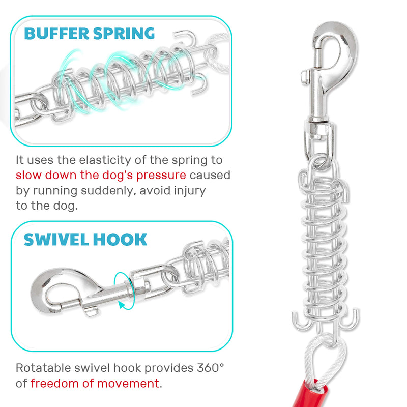 ADCSUITZ Dog Tie Out Cable and Stake - Heavy Duty Long Dog Leash 20ft 30ft for Small, Meidum, Large Dogs - Tangle Free Rope Dog Leash with Buffer Spring for Camping Training Hiking Playing in the Yard 20 ft - PawsPlanet Australia