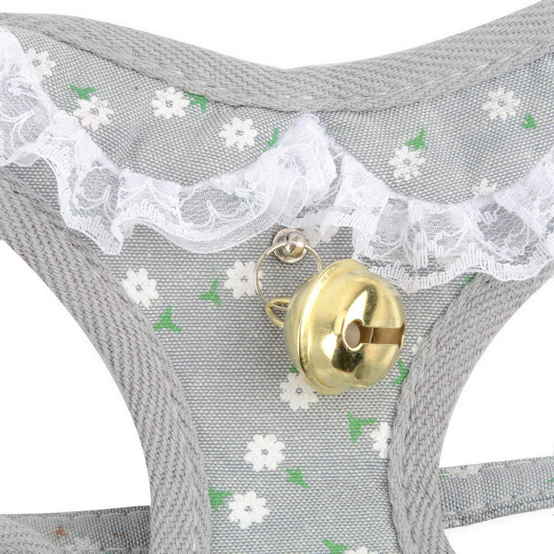 SMALLLEE_LUCKY_STORE Lace Trim Collar Bell Girls Small Dog Vest Harness and Leash Set for Walking Escape Proof Kitten Cat Harness No Pull Soft Mesh Padded Adjustble Puppy Summer Clothes S(chest 9.5-14",for 3-7.5 lbs) Grey - PawsPlanet Australia