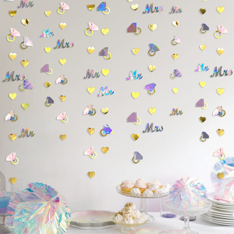 40Ft Iridescent Gold Mr & Mrs Sign Party Decoration Metallic Holographic Paper Diamond Ring Heart Garland Streamer Banner for Wedding Bridal Shower Mr Mrs Engagement Bachelorette Hen Party Supplies gold mr mrs - PawsPlanet Australia