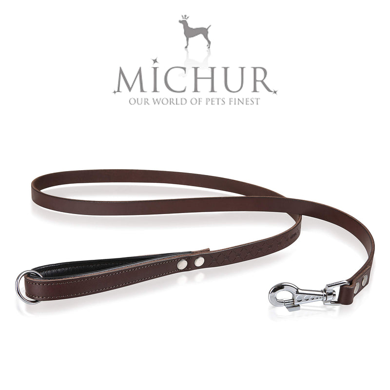 MICHUR Design leash, leather dog leash, leather dog collar, collar brown, with pattern, LEATHER, Size (approx.) 59,06 x 0,98" - PawsPlanet Australia