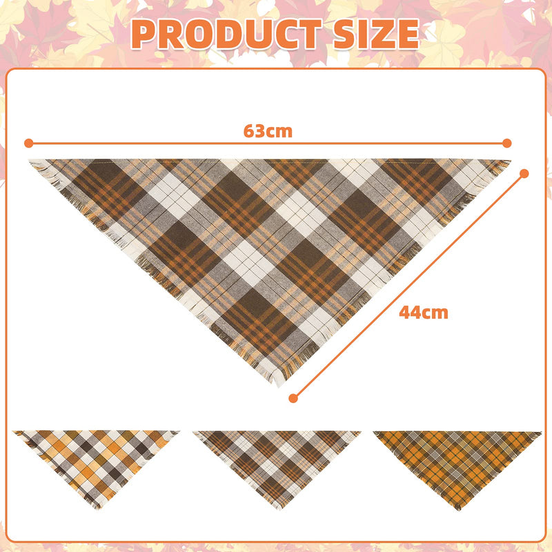 Dog Bandana Plaid Bandana - Washable Replaceable Scarf Soft Pet Square Tassels Brown and Orange Autumn Triangle Bids - PawsPlanet Australia