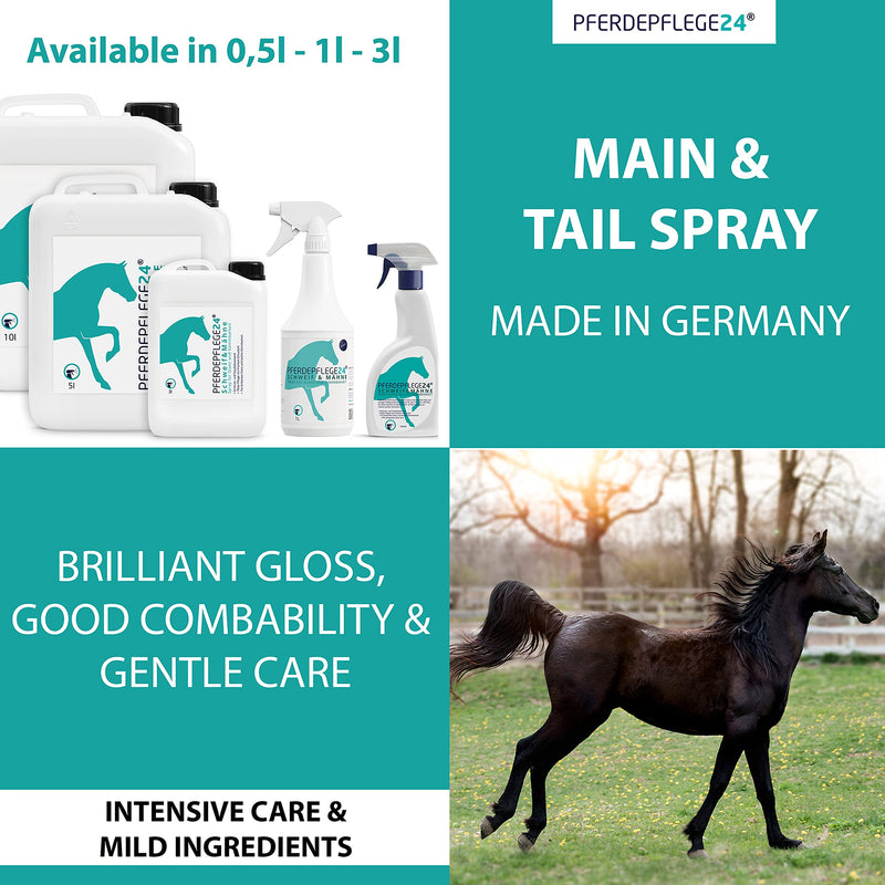 PFERDEPFLEGE24 mane and tail spray for horses (& Detangler) - 0.5 l, 1l & 3l - Brilliant gloss, good combability & gentle care - horse care & accessories - 0,5l 500 ml (Pack of 1) - PawsPlanet Australia