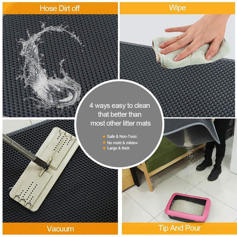 [Australia] - Waretary Cat Litter Mat Trapping Pad, 24"x 15" Honeycomb Double Layer Waterproof Urine Proof Trapper Mat for Litter Boxes, Pawloving Litter Mat Easy Clean Scatter Control Medium Size Grey 