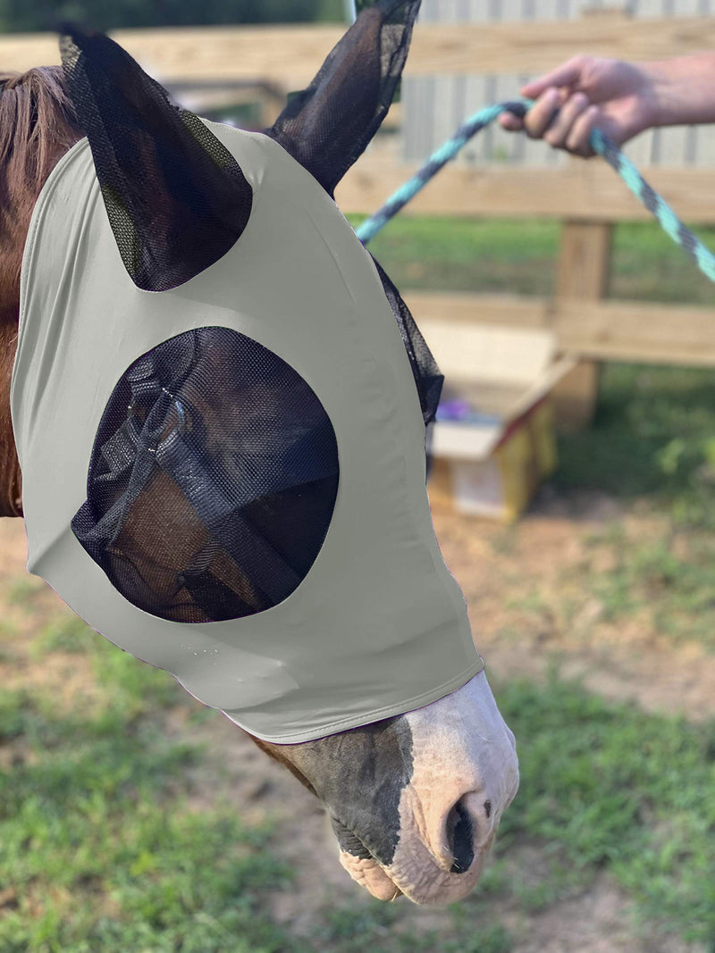 Lycra Horse Fly Mask with Ears Comfort Fit Mesh Trail Pasture Sun UV Protection (Horse, Gray) - PawsPlanet Australia