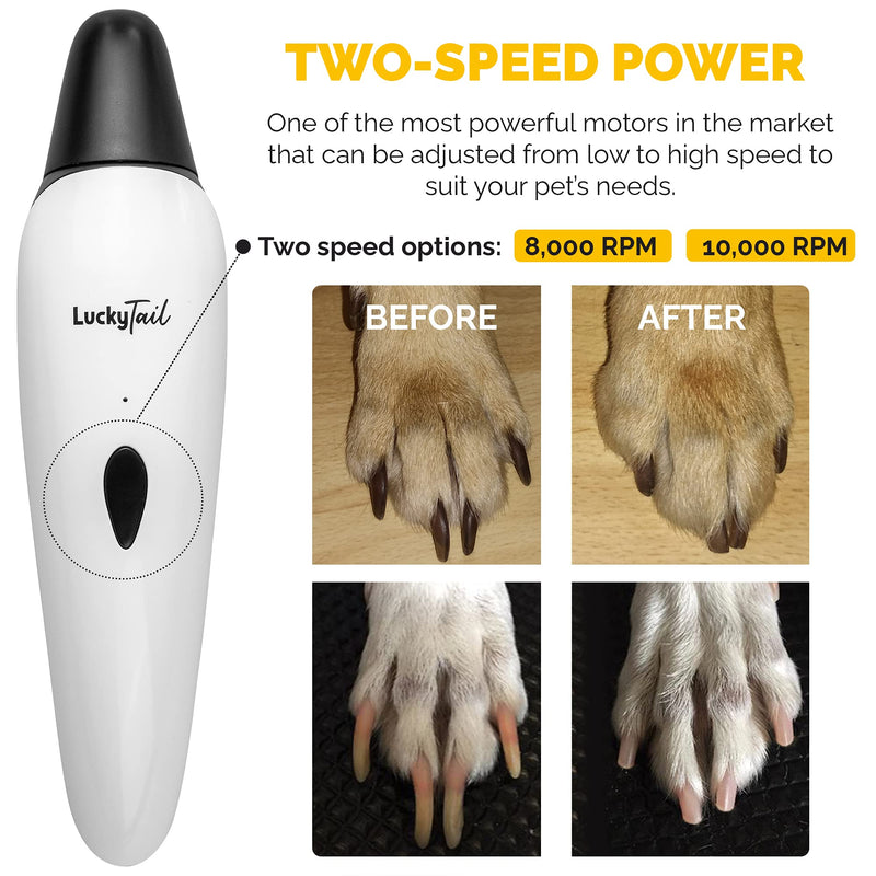 LuckyTail Dog Nail Grinder Trimmer – Professional Quiet 2-Speed Rechargeable Electric Pet Grooming & Smoothing Tool Kit – Painless Paw Clipper - PawsPlanet Australia