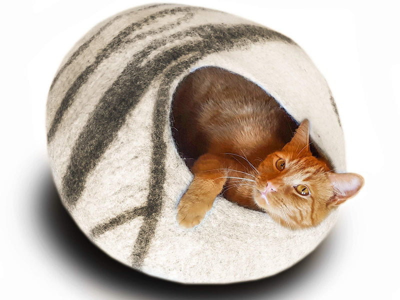 [Australia] - MEOWFIA Premium Felt Cat Bed Cave (Medium) - Handmade 100% Merino Wool Bed for Cats and Kittens Light Grey 