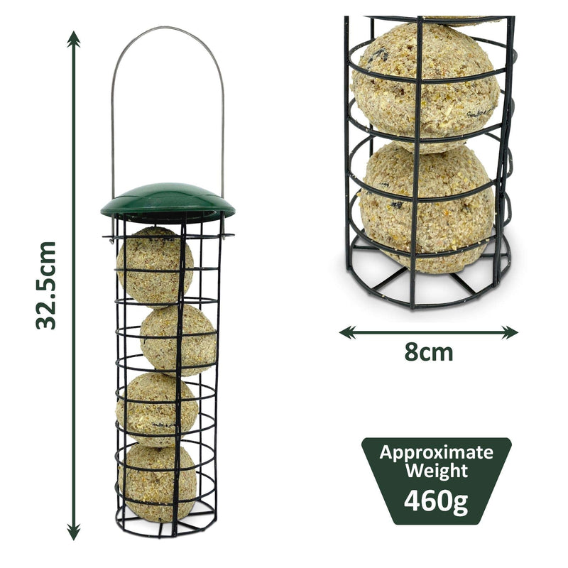 Bird Feeder With 4 Suet Balls Included - Plastic Outdoor Hanging Feeders for Garden Birds Feeding - Attracting Tits, Finches, Robins, Sparrows & many more Wild Birds Fat Balls - PawsPlanet Australia