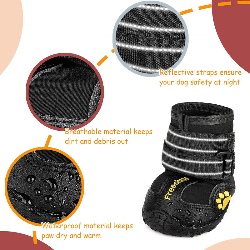 Freechase Dog Shoes for Large Dogs - Dog Booties for Medium Dogs, Dog Shoes for Hot Pavement, Dog Snow Boots with Waterproof Non-Slip Soles Reflective Straps 4PCS 1 Black - PawsPlanet Australia