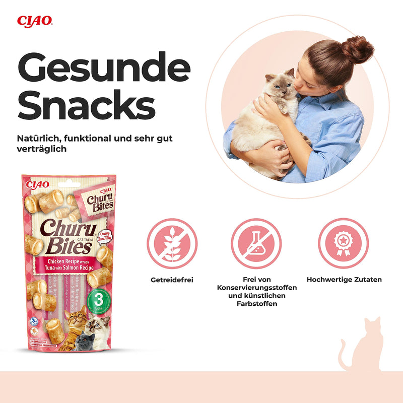 Churu Cat Snack Bites Chicken, Tuna + Salmon 3x10g Tuna & Salmon 1 Pack (3 Sticks x 10g) - PawsPlanet Australia