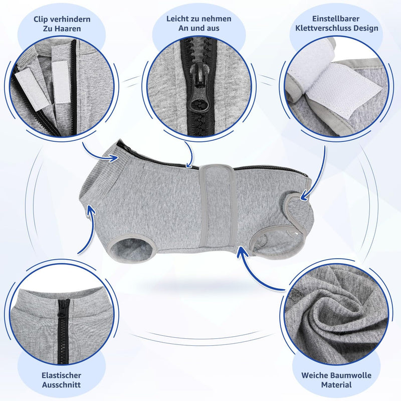 SlowTon dog bodysuit after surgery, soft, breathable leak protection, anti-wound licking, recovery suit with zipper and belt, e-collar, alternative one-piece for dog bodysuit after castration, male, female, XXL grey - PawsPlanet Australia